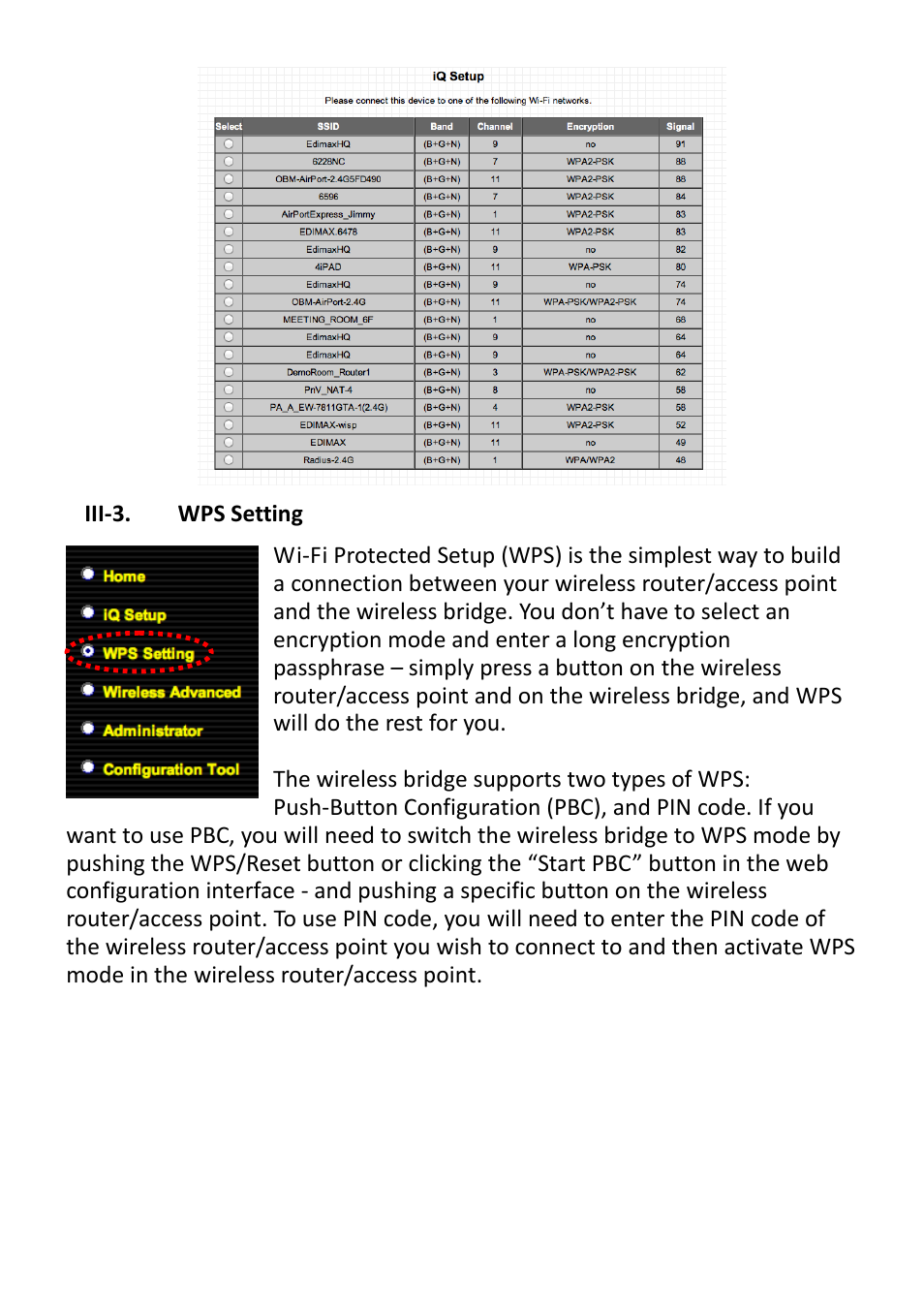 Iii-3, Wps setting, Iii-3. wps setting | Edimax Technology CV-7428nS User Manual | Page 21 / 67