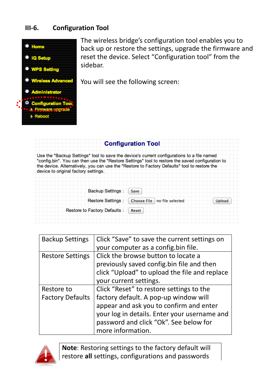 Iii-6, Configuration tool, Iii-6. configuration tool | Edimax Technology CV-7428nS User Manual | Page 29 / 67