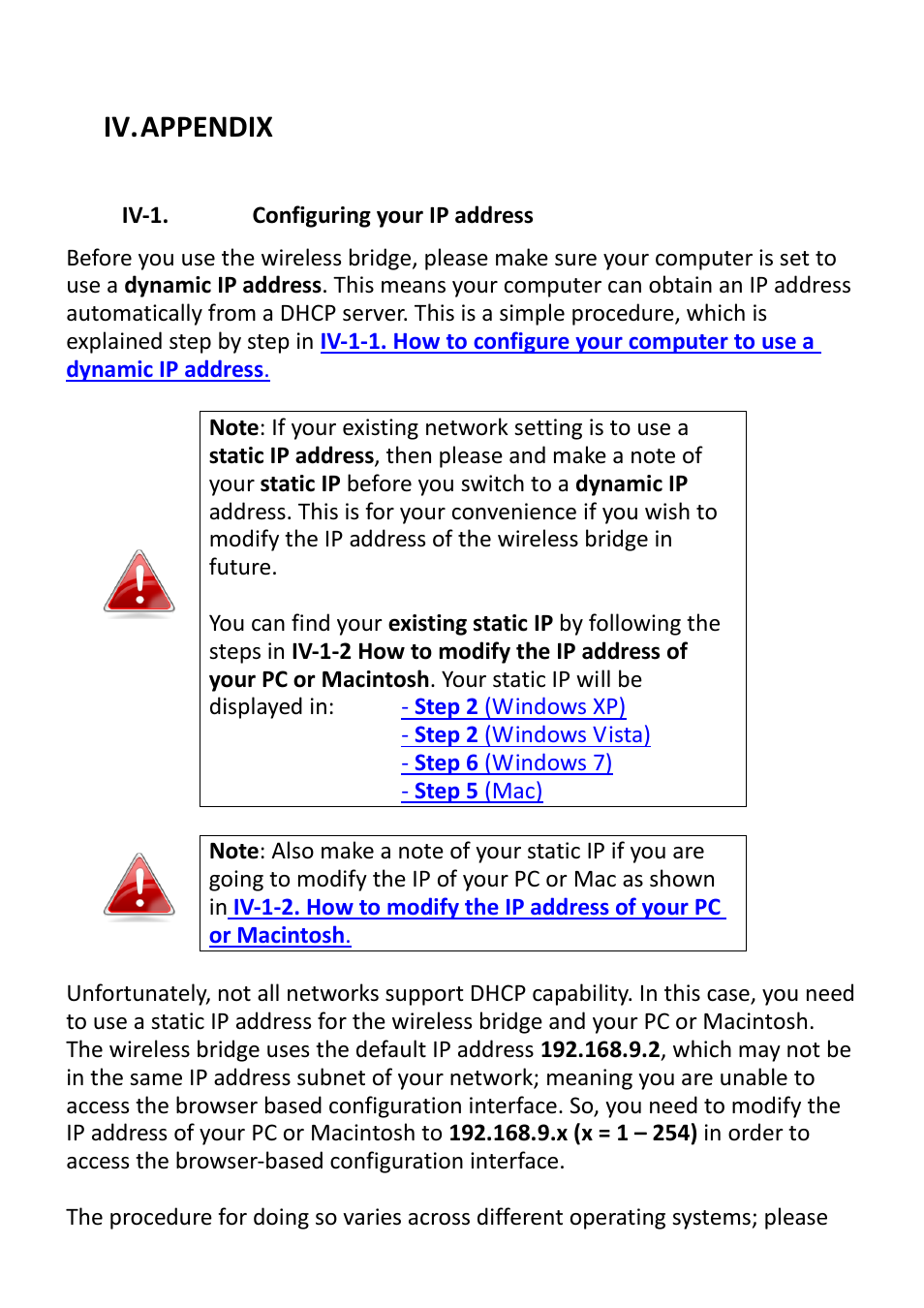 Iv. appendix, Iv-1, Configuring your ip address | Iv-1. configuring your ip address | Edimax Technology CV-7428nS User Manual | Page 33 / 67