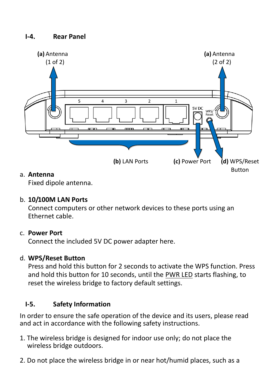 I-4. rear panel, I-5. safety information | Edimax Technology CV-7428nS User Manual | Page 6 / 67