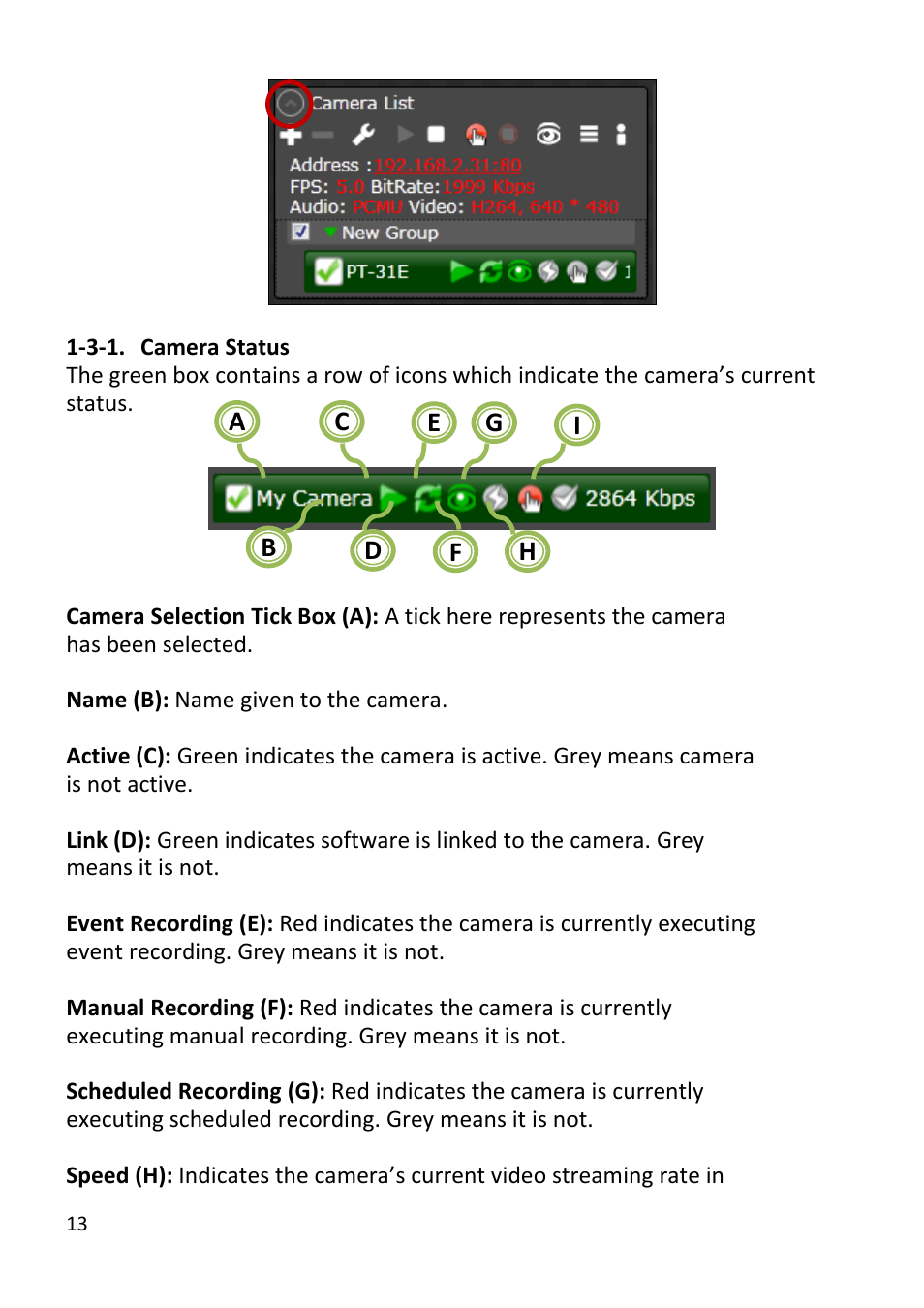 Camera status | Edimax Technology EdiView32 User Manual | Page 13 / 59