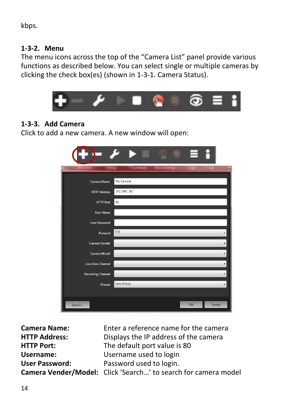 Menu, Add camera | Edimax Technology EdiView32 User Manual | Page 14 / 59