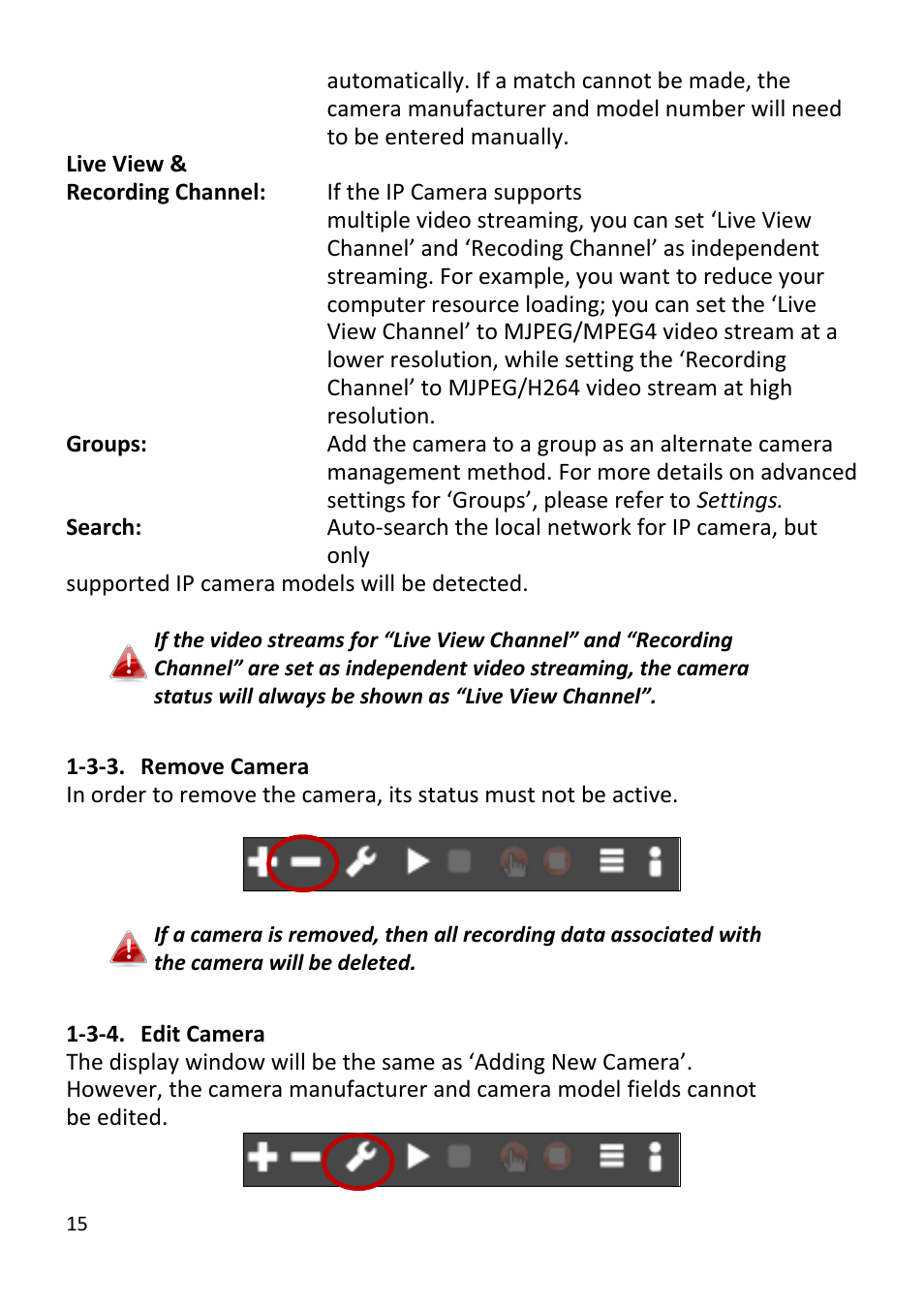 Remove camera, Edit camera | Edimax Technology EdiView32 User Manual | Page 15 / 59