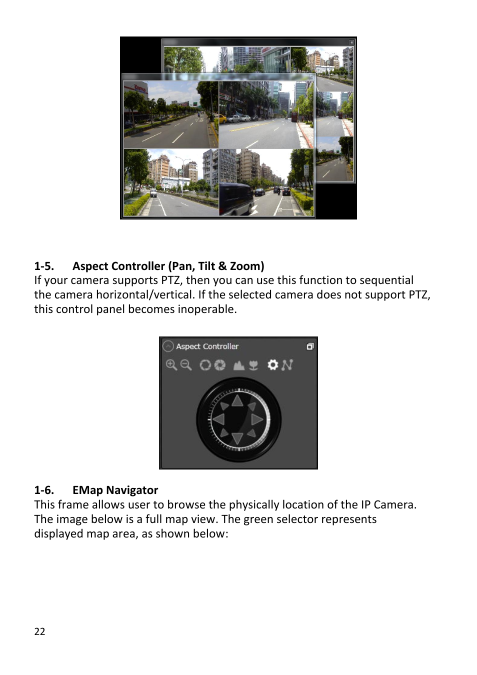 Aspect controller (pan, tilt & zoom), Emap navigator | Edimax Technology EdiView32 User Manual | Page 22 / 59