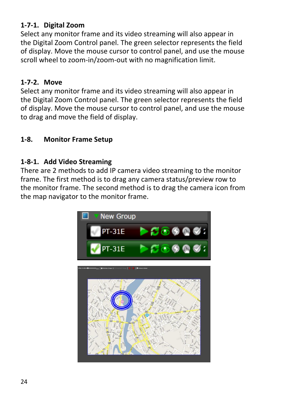 Digital zoom, Move, Monitor frame setup | Add video streaming | Edimax Technology EdiView32 User Manual | Page 24 / 59