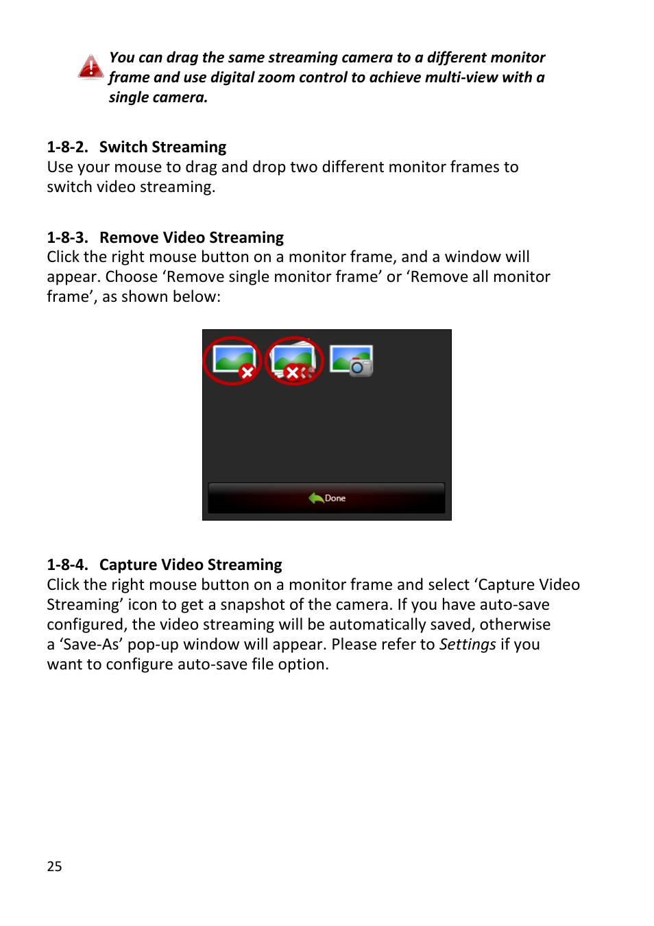Switch streaming, Remove video streaming, Capture video streaming | Edimax Technology EdiView32 User Manual | Page 25 / 59