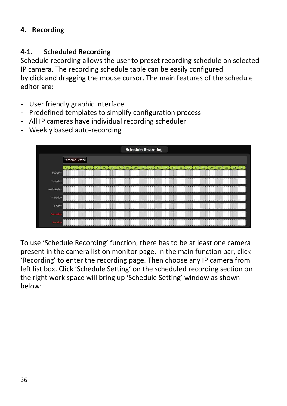 Recording, Scheduled recording | Edimax Technology EdiView32 User Manual | Page 36 / 59