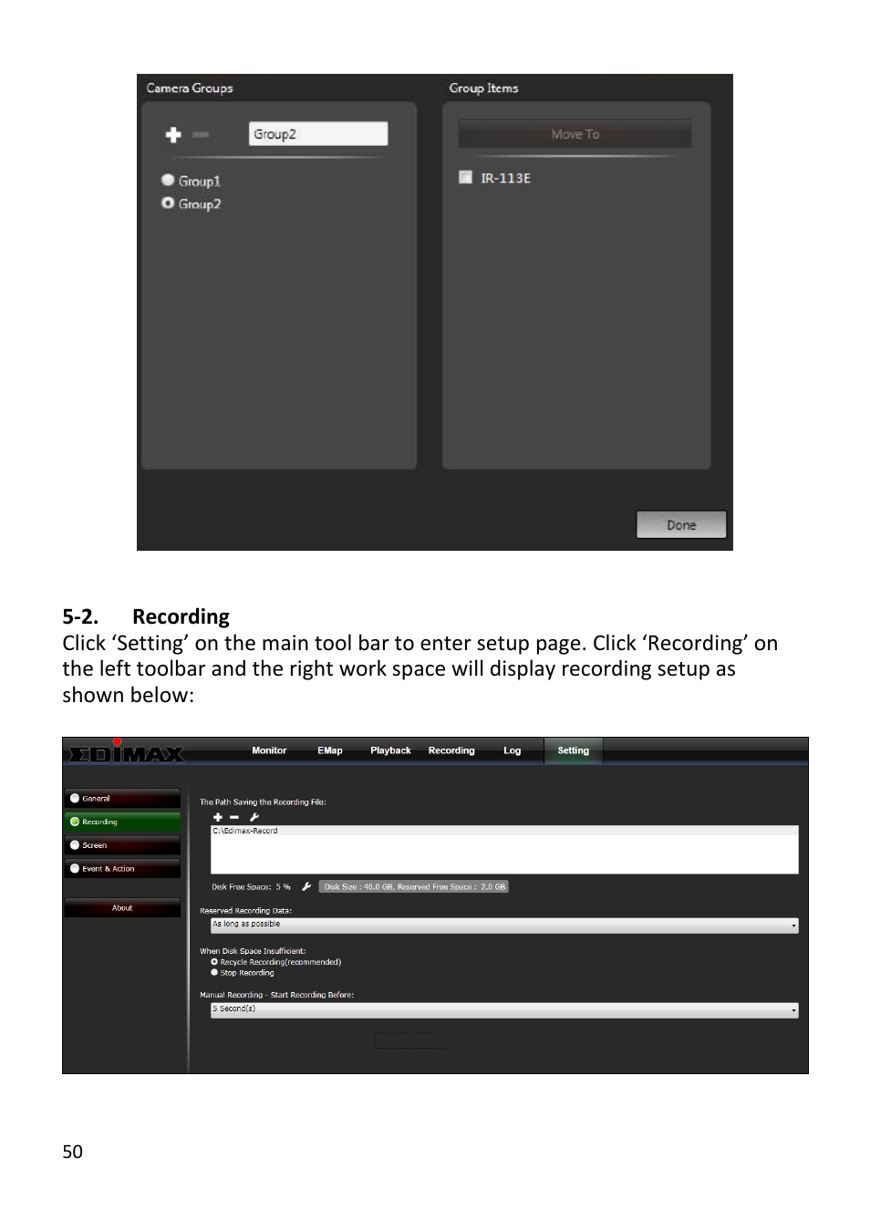 Recording | Edimax Technology EdiView32 User Manual | Page 50 / 59