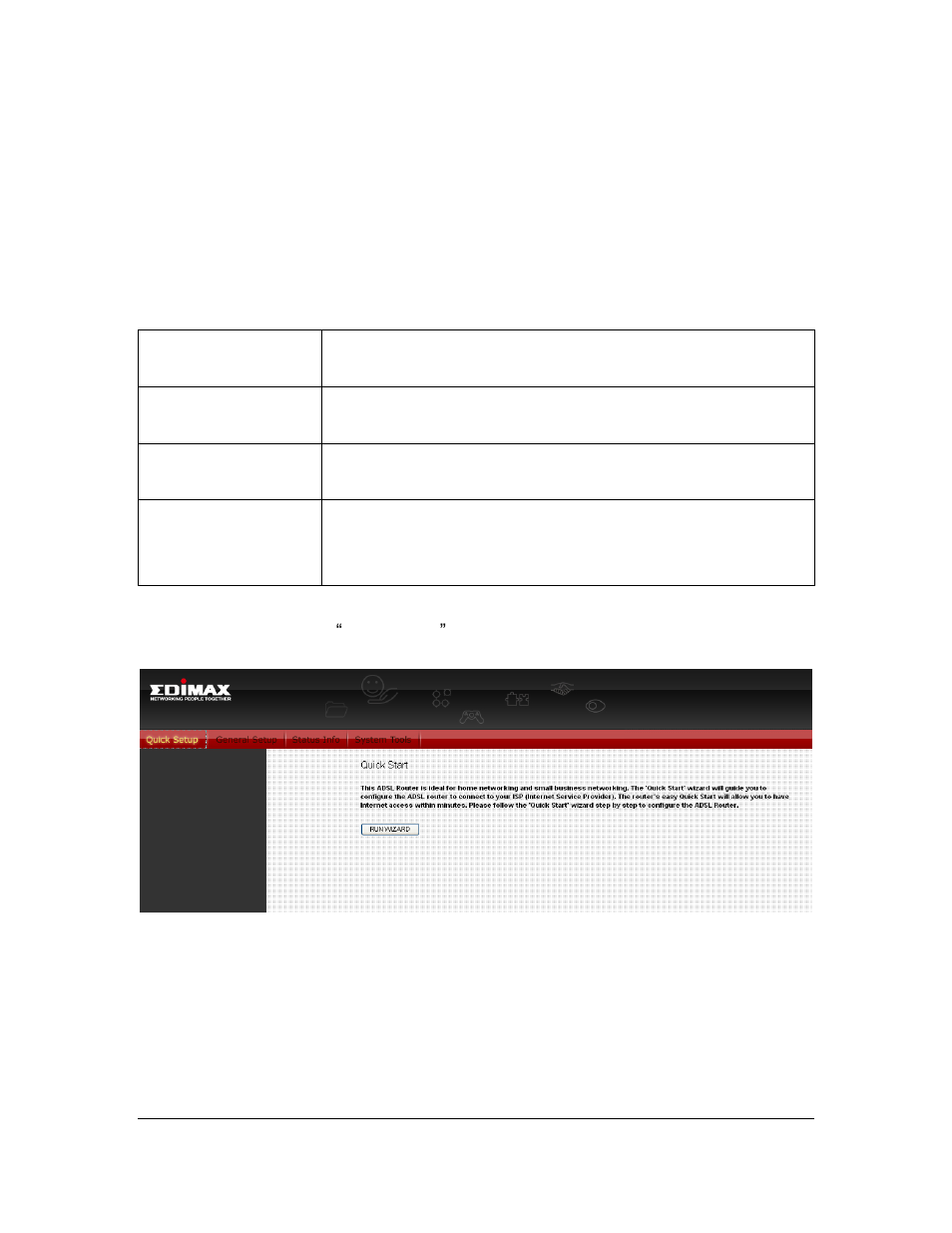 Uick, Tart, Quick start | Edimax Technology AR-7167WnB User Manual | Page 18 / 68