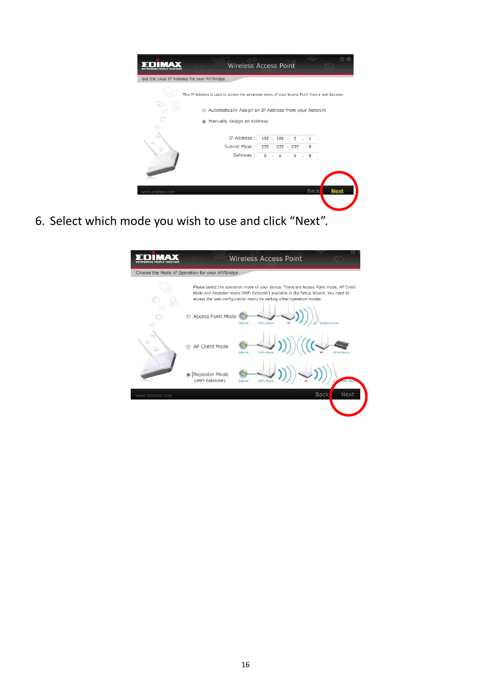 Select which mode you wish to use and click “next | Edimax Technology EW-7228APn User Manual | Page 16 / 91