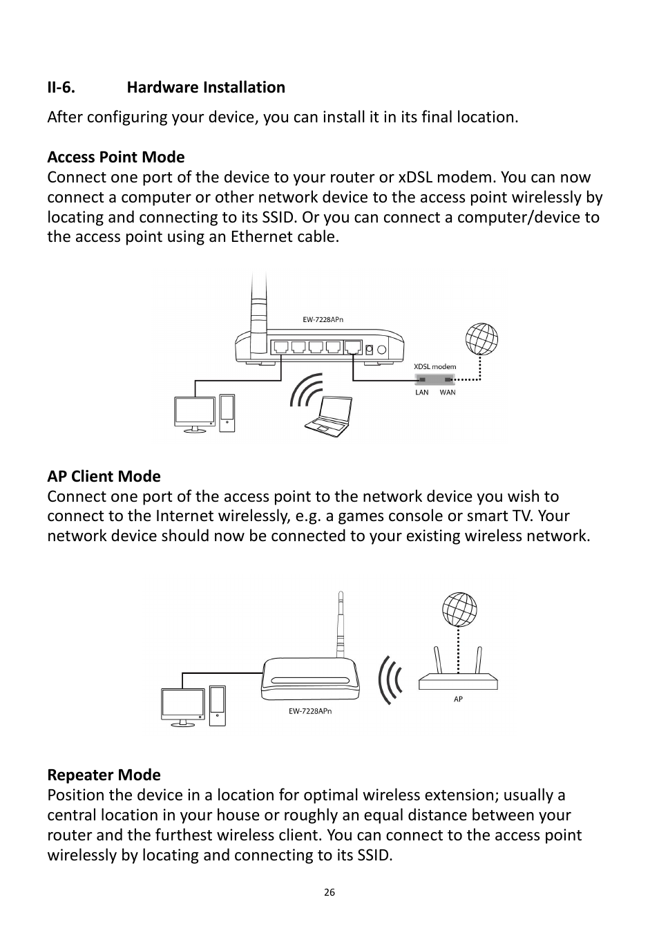 Ii-6, Hardware installation | Edimax Technology EW-7228APn User Manual | Page 26 / 91