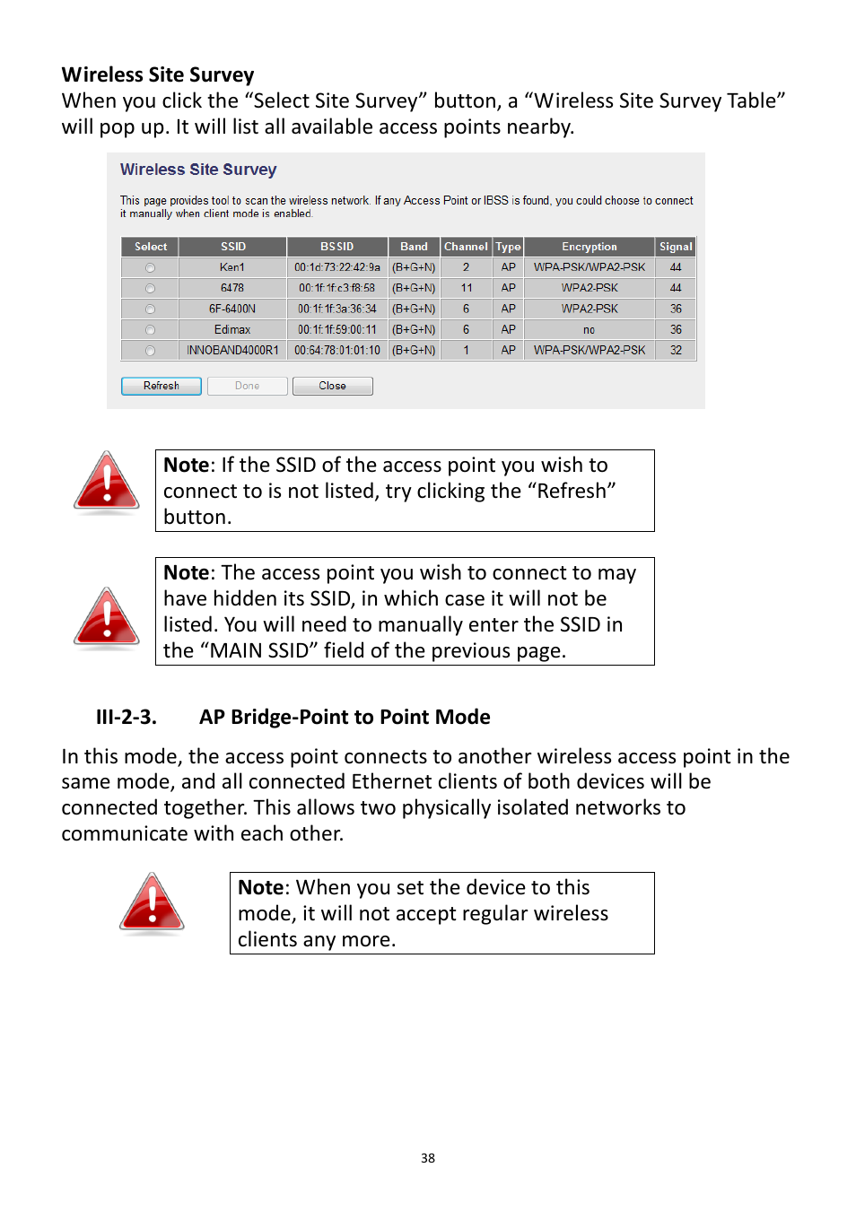 Iii-2-3. ap bridge-point to point mode | Edimax Technology EW-7228APn User Manual | Page 38 / 91