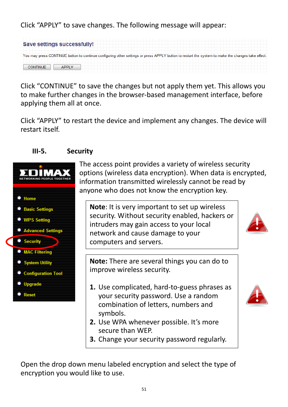 Iii-5, Security, Iii-5. security | Edimax Technology EW-7228APn User Manual | Page 51 / 91