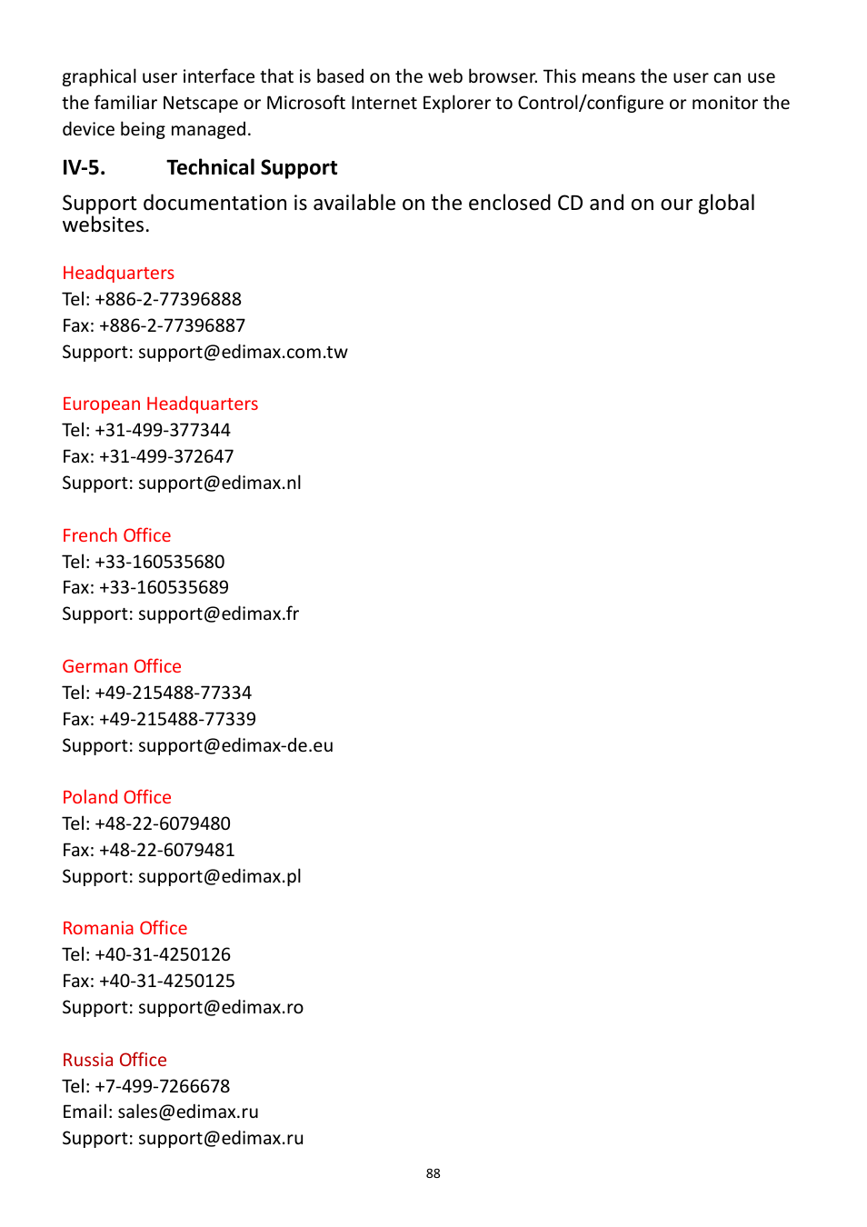 Iv-5, Technical support | Edimax Technology EW-7228APn User Manual | Page 88 / 91