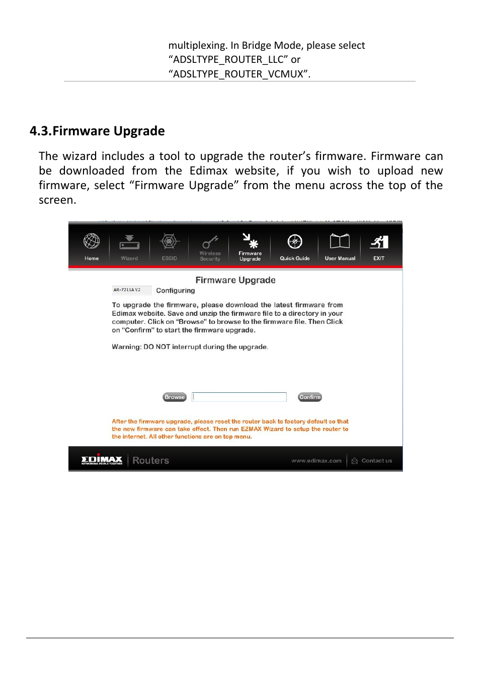 Irmware, Pgrade, Firmware upgrade | Edimax Technology AR-7211B V2 User Manual | Page 31 / 89