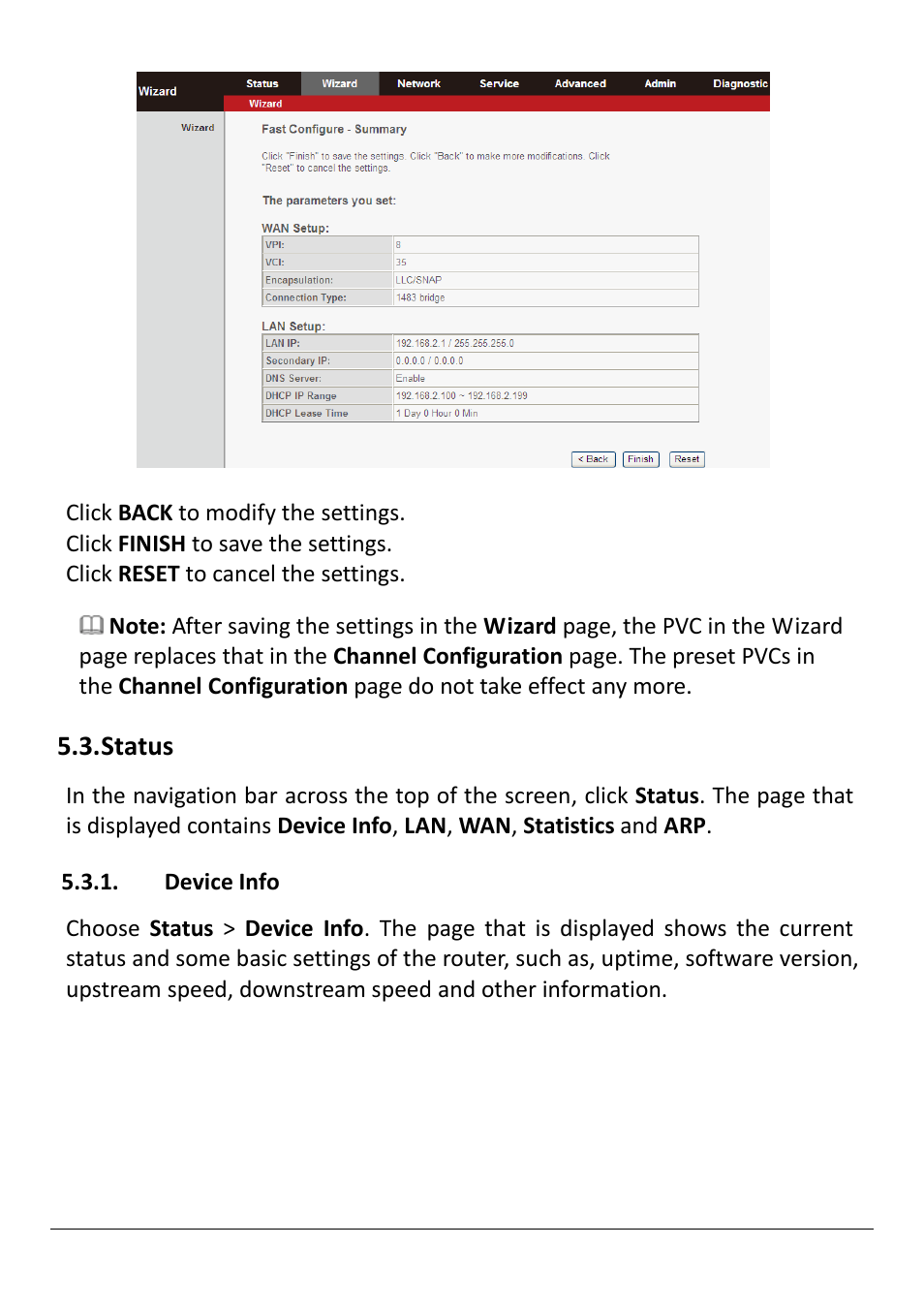 Tatus, Device info, Status | Edimax Technology AR-7211B V2 User Manual | Page 39 / 89