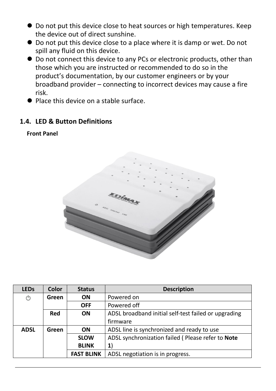 Utton, Efinitions, Led & button definitions | Edimax Technology AR-7211B V2 User Manual | Page 6 / 89