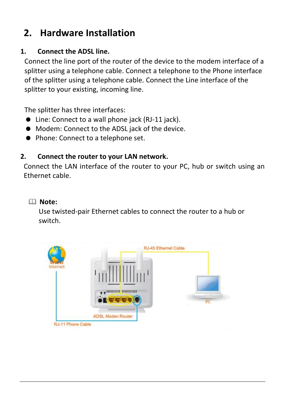 Hardware installation | Edimax Technology AR-7286WnB User Manual | Page 10 / 92