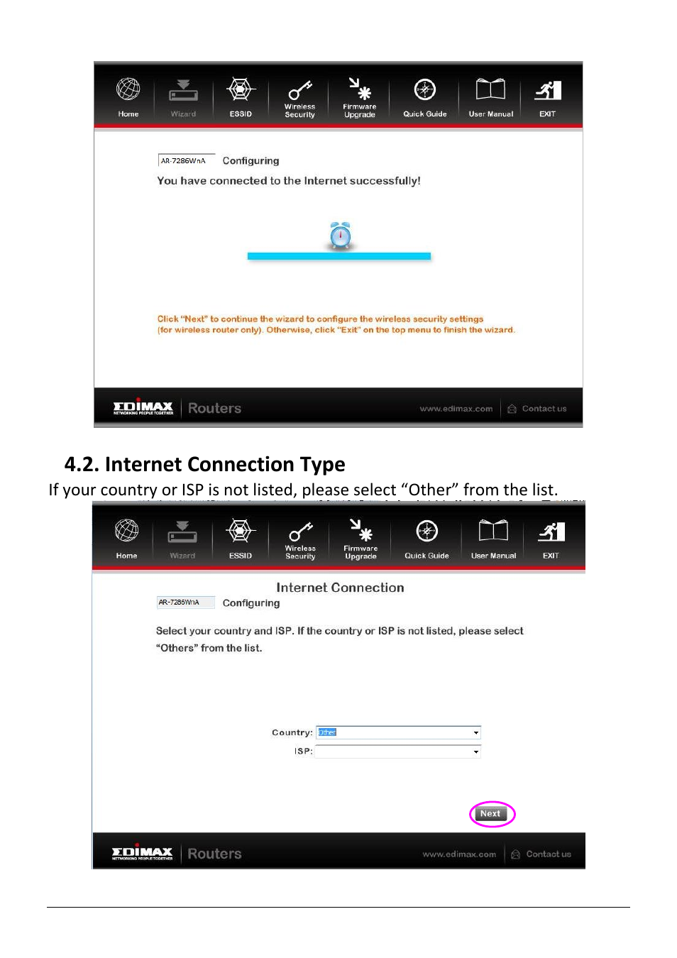 Nternet, Onnection, Internet connection type | Edimax Technology AR-7286WnB User Manual | Page 29 / 92