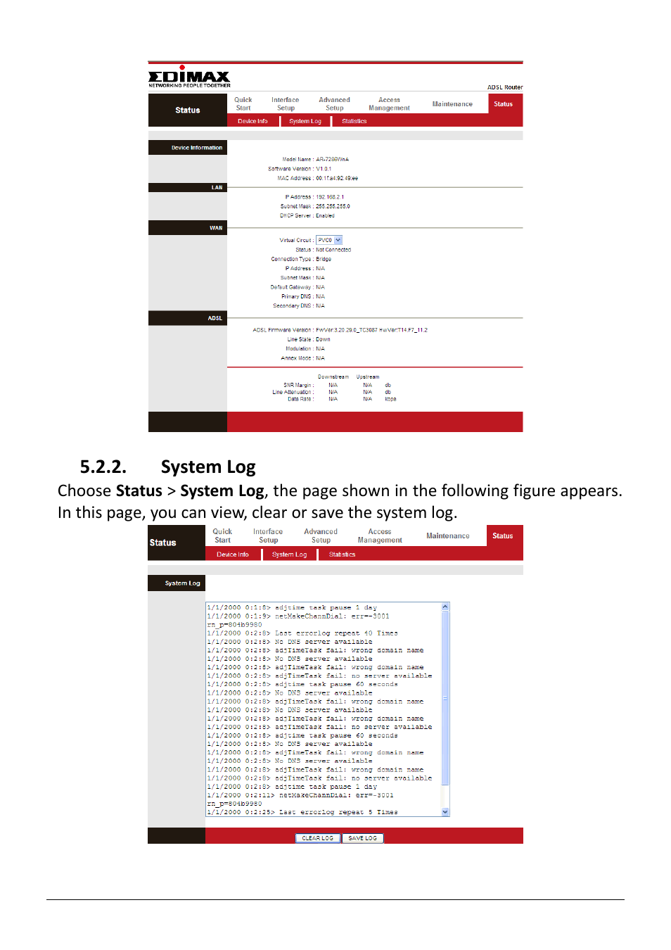 System log | Edimax Technology AR-7286WnB User Manual | Page 38 / 92