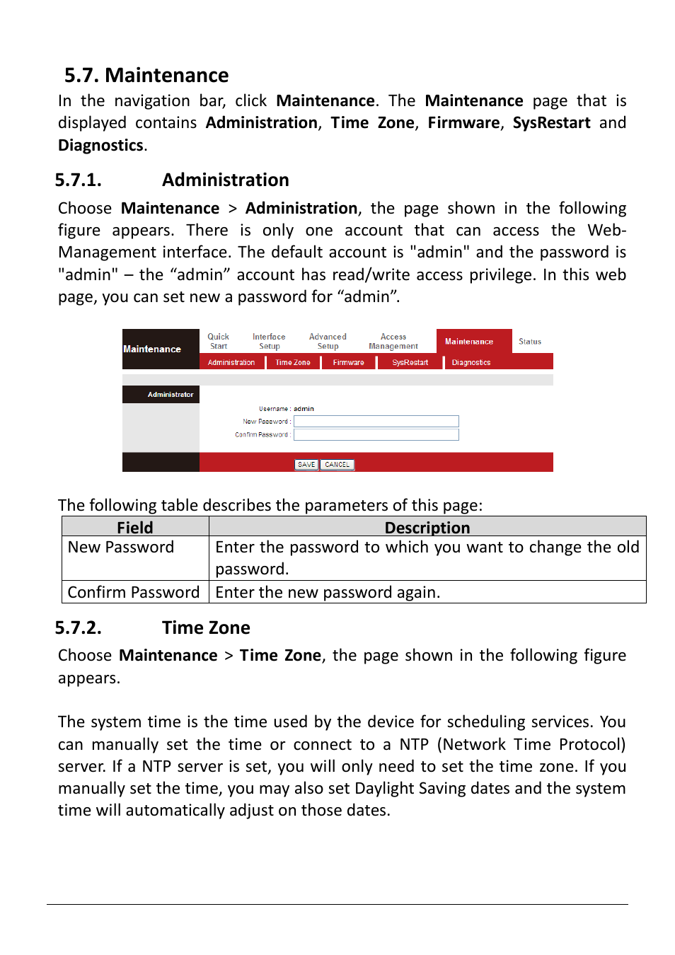 Aintenance, Administration, Time zone | Maintenance | Edimax Technology AR-7286WnB User Manual | Page 85 / 92