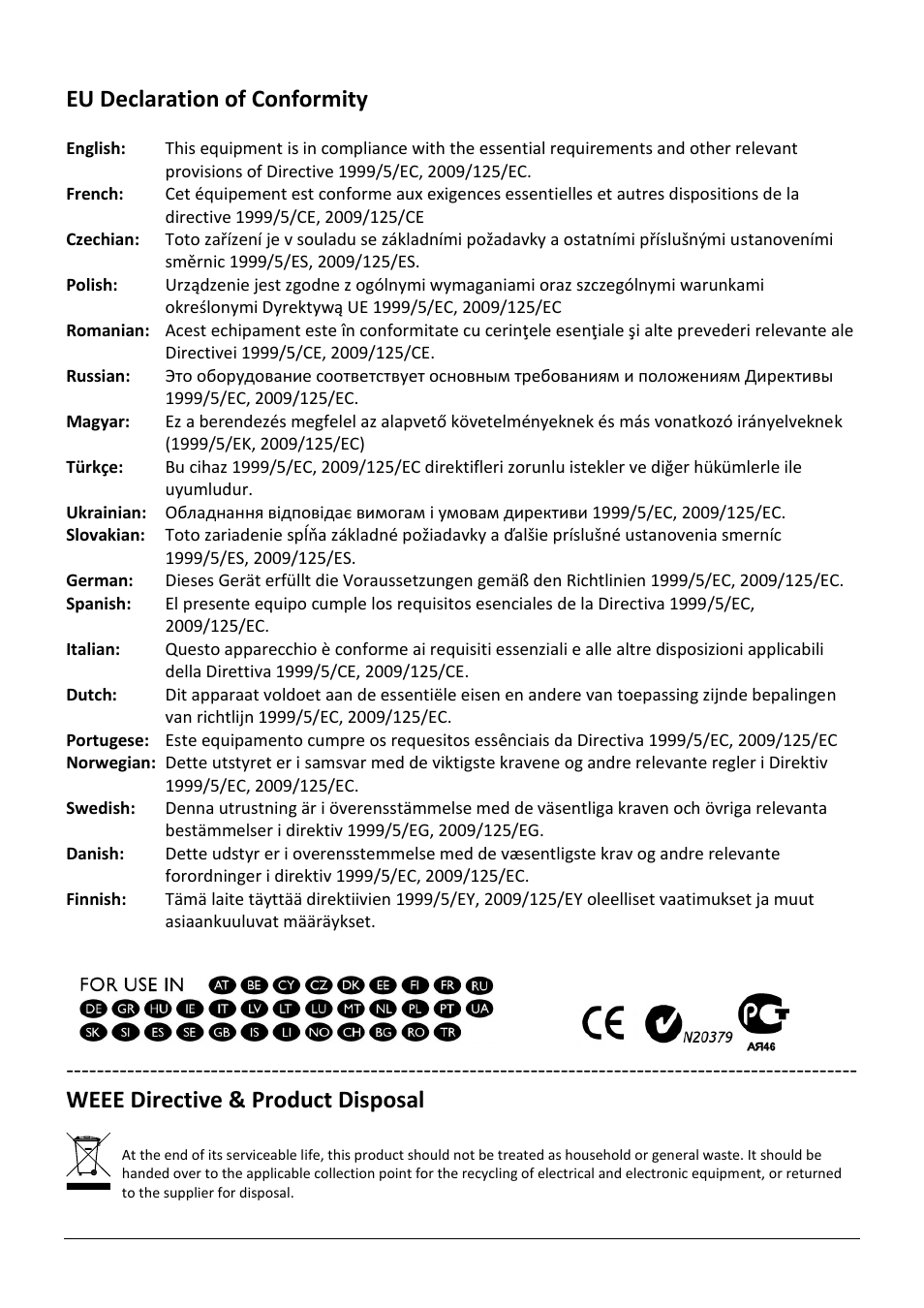Eu declaration of conformity, Weee directive & product disposal | Edimax Technology AR-7286WnB User Manual | Page 90 / 92