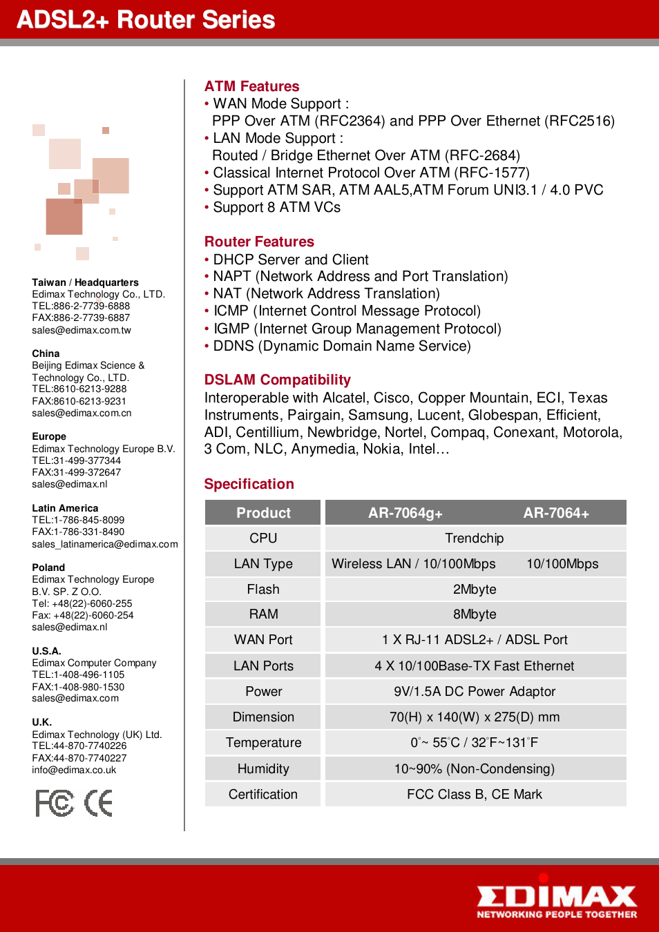 Adsl2+ router series | Edimax Technology AR-7064+ User Manual | Page 2 / 2