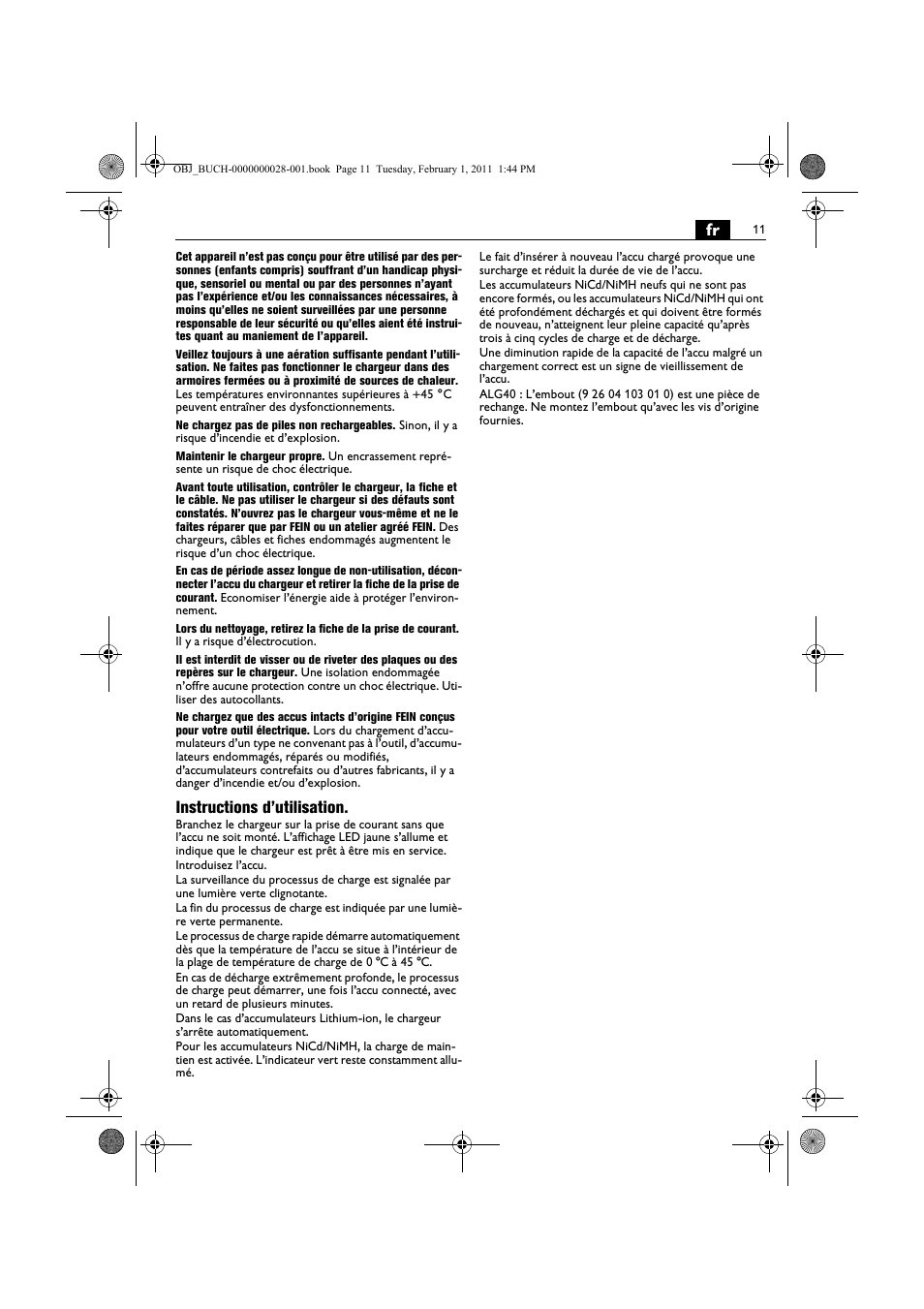 Instructions d’utilisation | Fein ASCD 18 W4C аккумулятор User Manual | Page 11 / 105