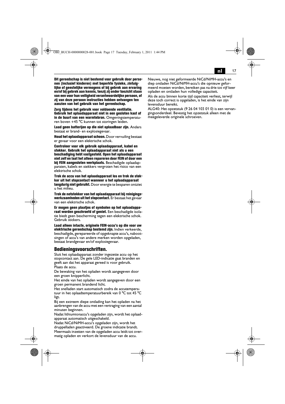 Bedieningsvoorschriften | Fein ASCD 18 W4C аккумулятор User Manual | Page 17 / 105