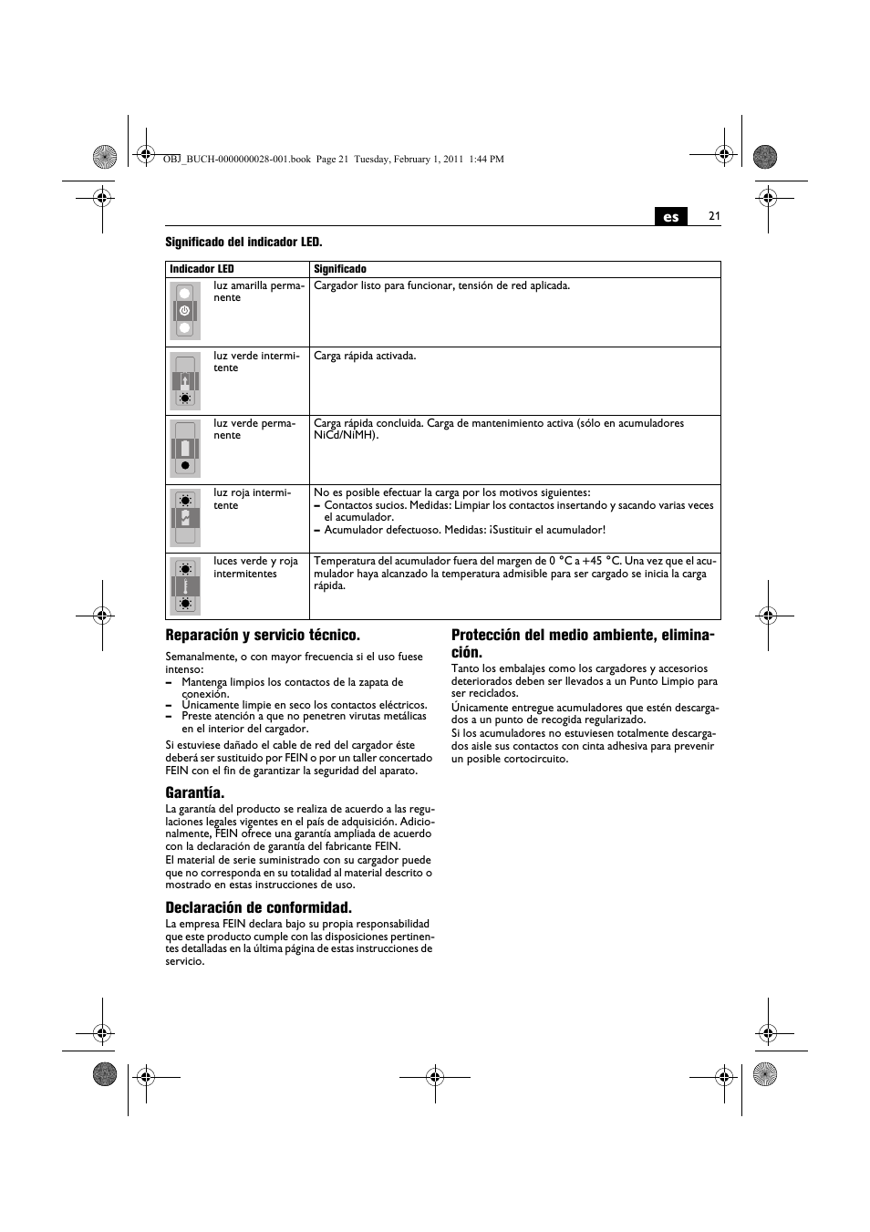 Reparación y servicio técnico, Garantía, Declaración de conformidad | Protección del medio ambiente, elimina- ción | Fein ASCD 18 W4C аккумулятор User Manual | Page 21 / 105
