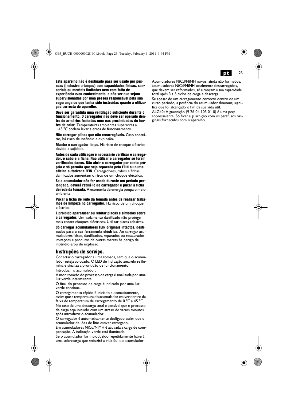Instruções de serviço | Fein ASCD 18 W4C аккумулятор User Manual | Page 23 / 105