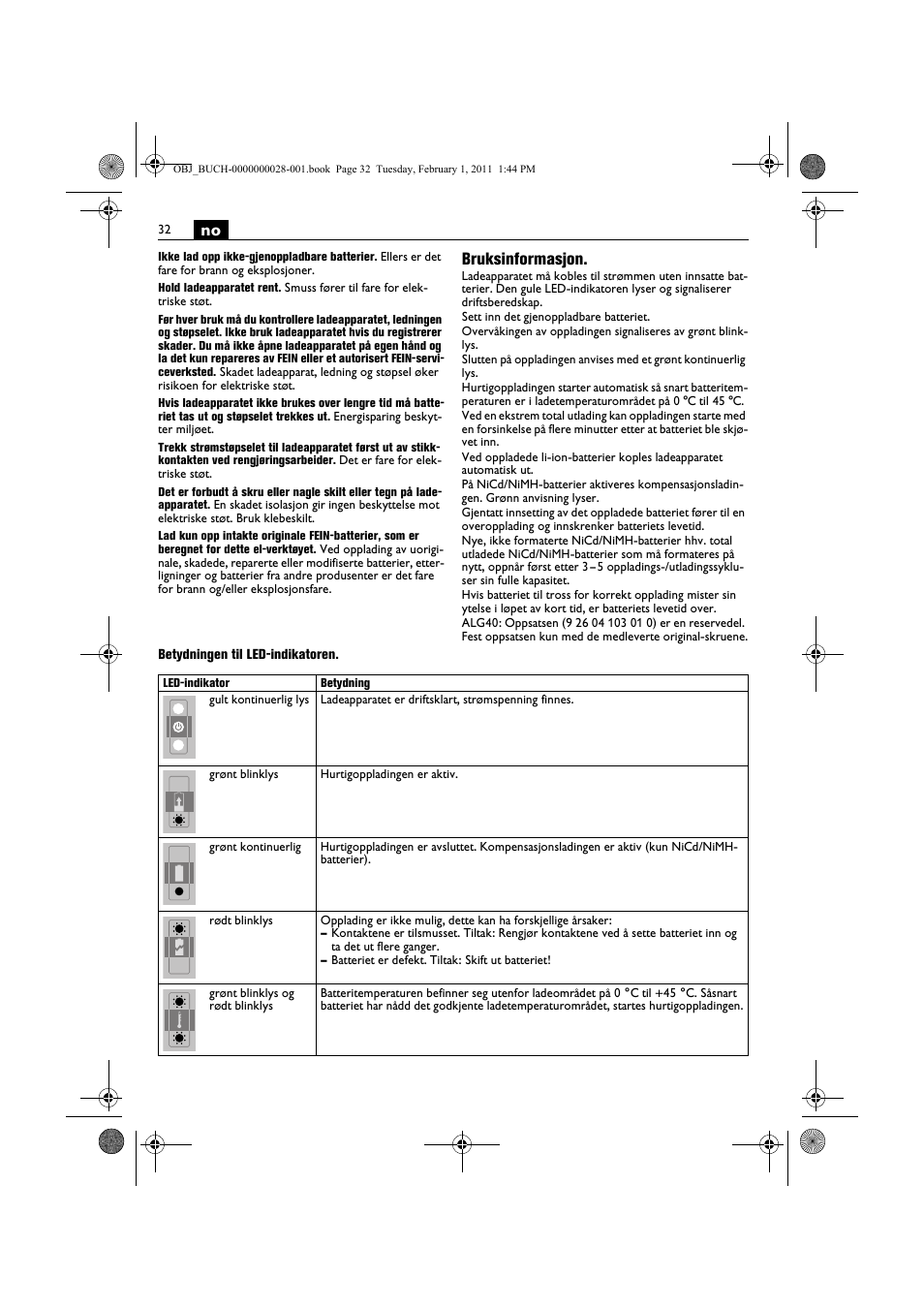 Bruksinformasjon | Fein ASCD 18 W4C аккумулятор User Manual | Page 32 / 105