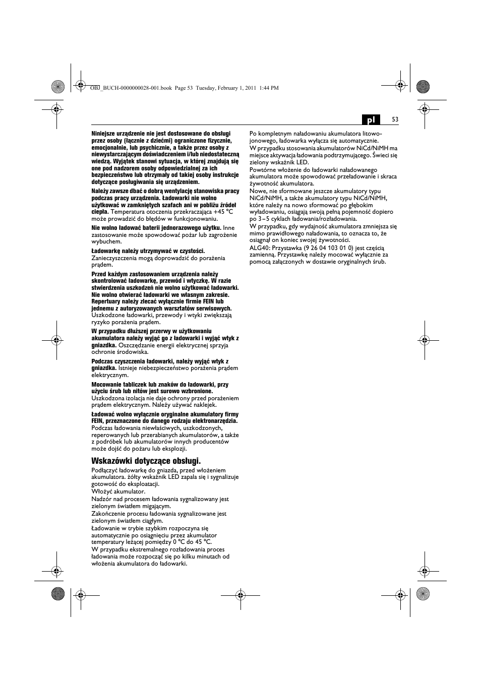 Wskazówki dotyczące obsługi | Fein ASCD 18 W4C аккумулятор User Manual | Page 53 / 105