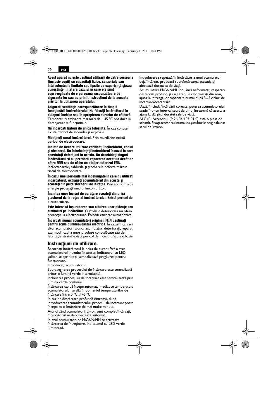Instrucţiuni de utilizare | Fein ASCD 18 W4C аккумулятор User Manual | Page 56 / 105
