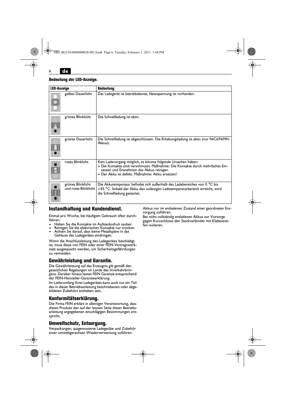 Instandhaltung und kundendienst, Gewährleistung und garantie, Konformitätserklärung | Umweltschutz, entsorgung | Fein ASCD 18 W4C аккумулятор User Manual | Page 6 / 105