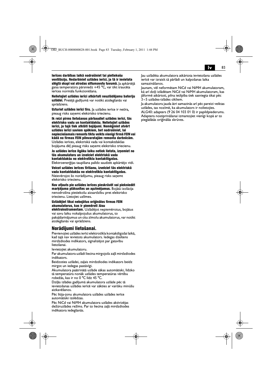 Norādījumi lietošanai | Fein ASCD 18 W4C аккумулятор User Manual | Page 83 / 105