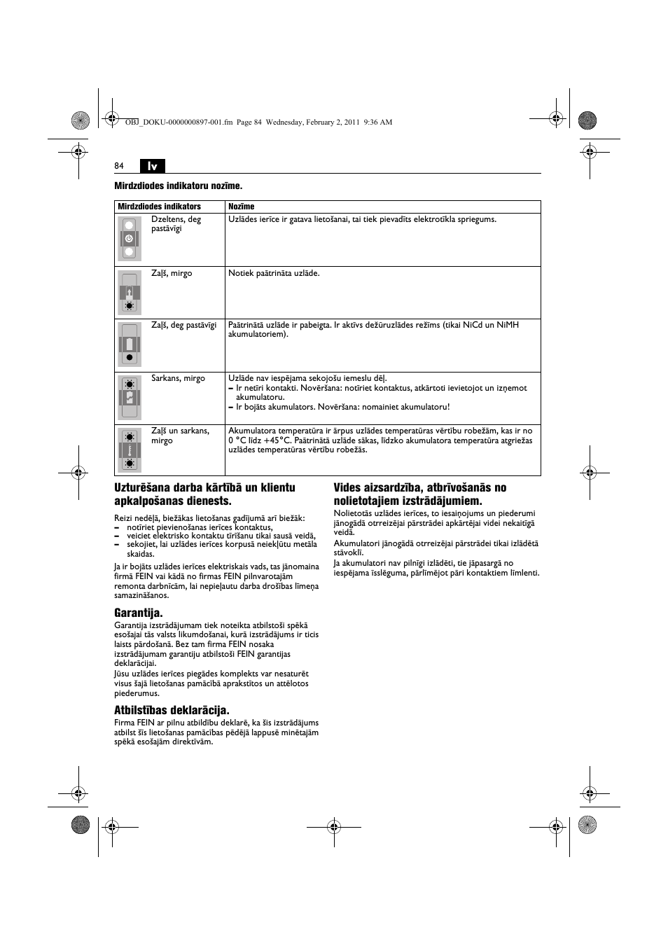Garantija, Atbilstības deklarācija | Fein ASCD 18 W4C аккумулятор User Manual | Page 84 / 105
