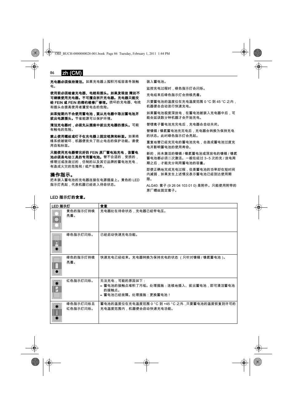 Zh (cm), 操作指示 | Fein ASCD 18 W4C аккумулятор User Manual | Page 86 / 105