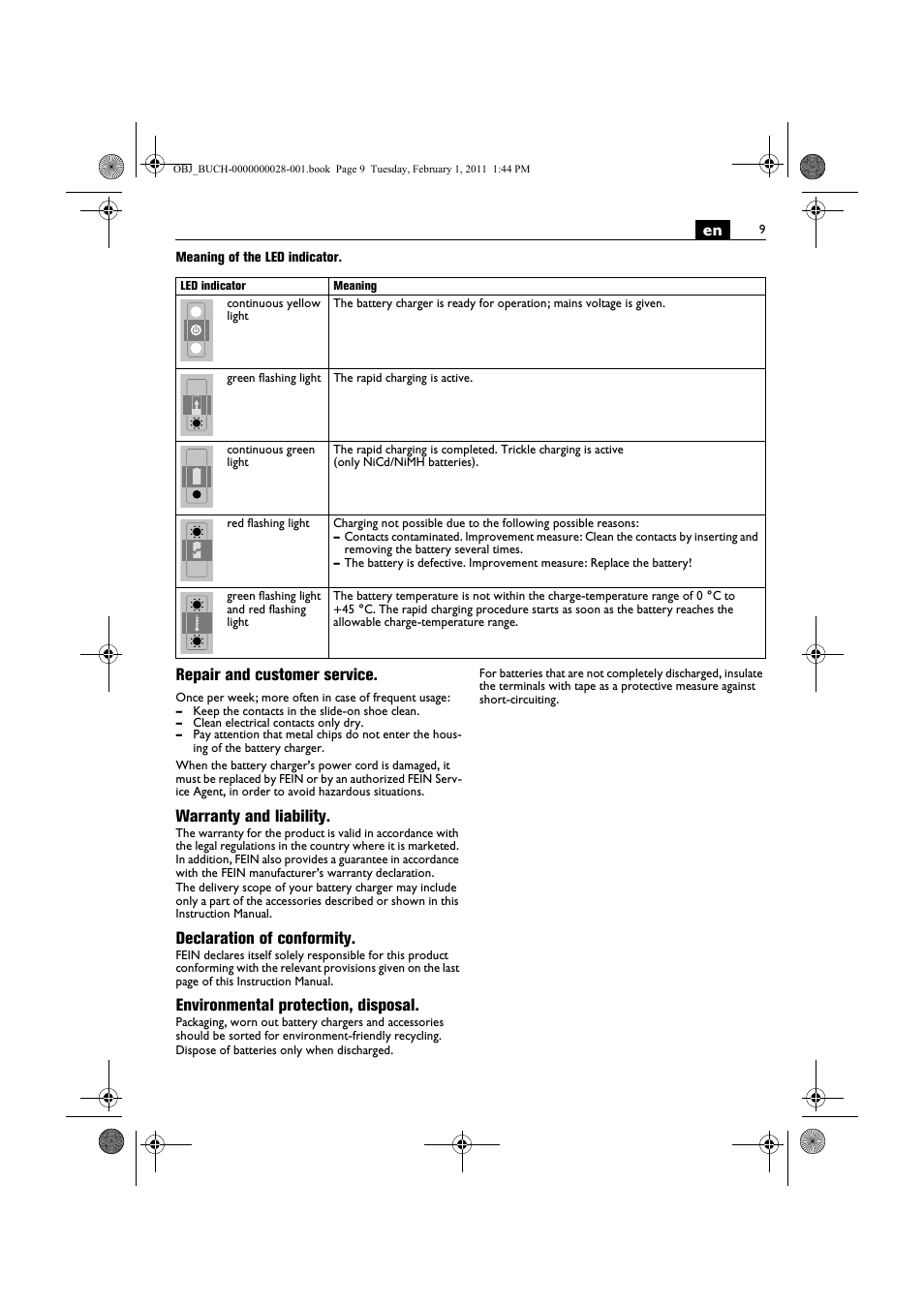 Repair and customer service, Warranty and liability, Declaration of conformity | Environmental protection, disposal | Fein ASCD 18 W4C аккумулятор User Manual | Page 9 / 105