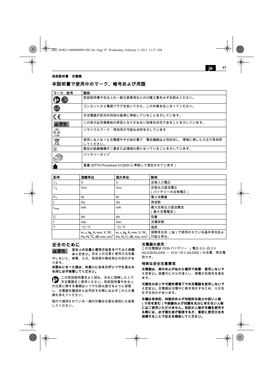 本説明書で使用中のマーク、略号および用語 安全のために | Fein ASCD 18 W4C аккумулятор User Manual | Page 97 / 105