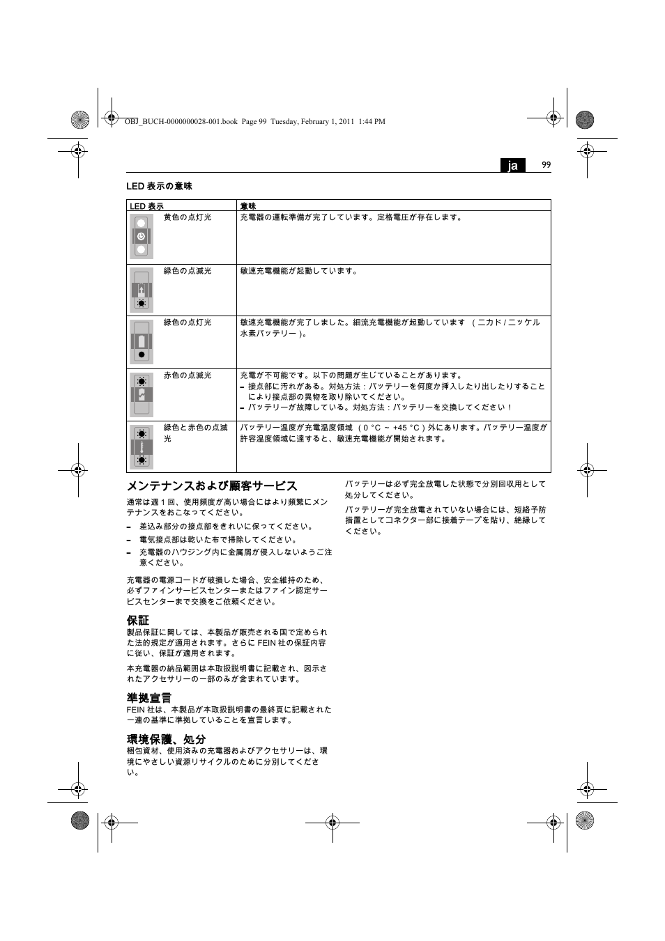 メンテナンスおよび顧客サービス, 準拠宣言, 環境保護、処分 | Fein ASCD 18 W4C аккумулятор User Manual | Page 99 / 105