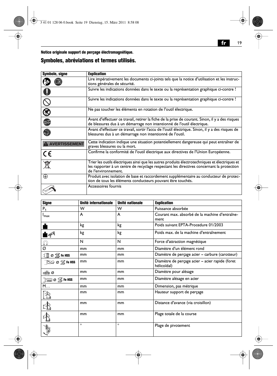 Symboles, abréviations et termes utilisés | Fein MBS32F User Manual | Page 19 / 66