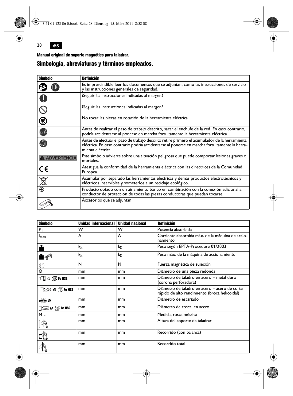 Simbología, abreviaturas y términos empleados | Fein MBS32F User Manual | Page 28 / 66