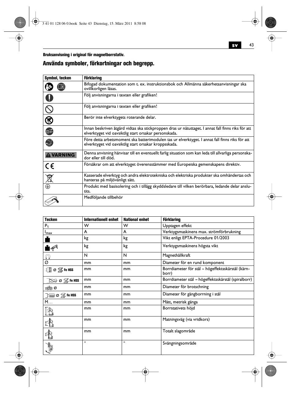 Använda symboler, förkortningar och begrepp | Fein MBS32F User Manual | Page 43 / 66