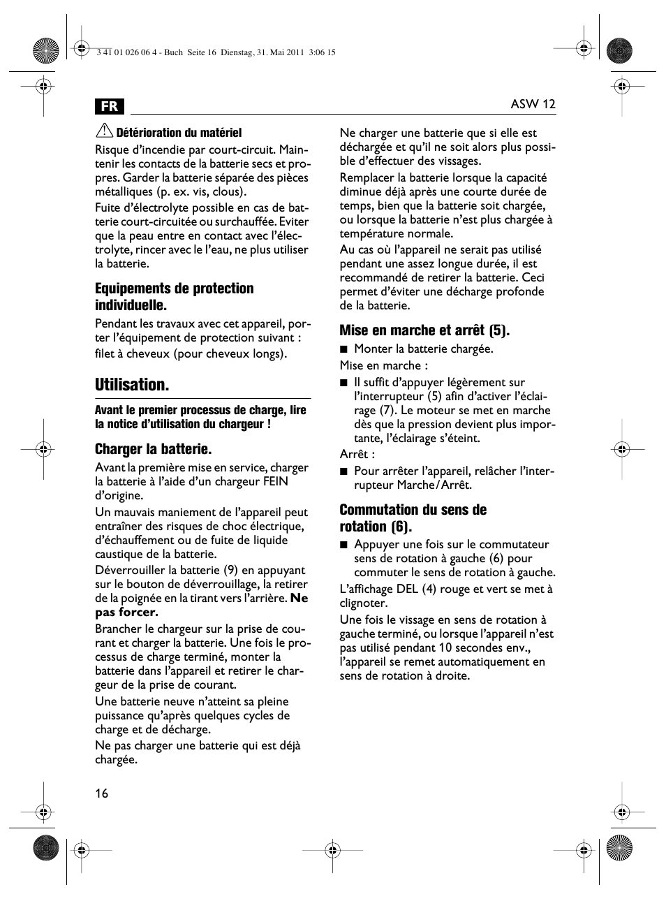 Utilisation | Fein ASW12-16 User Manual | Page 16 / 94