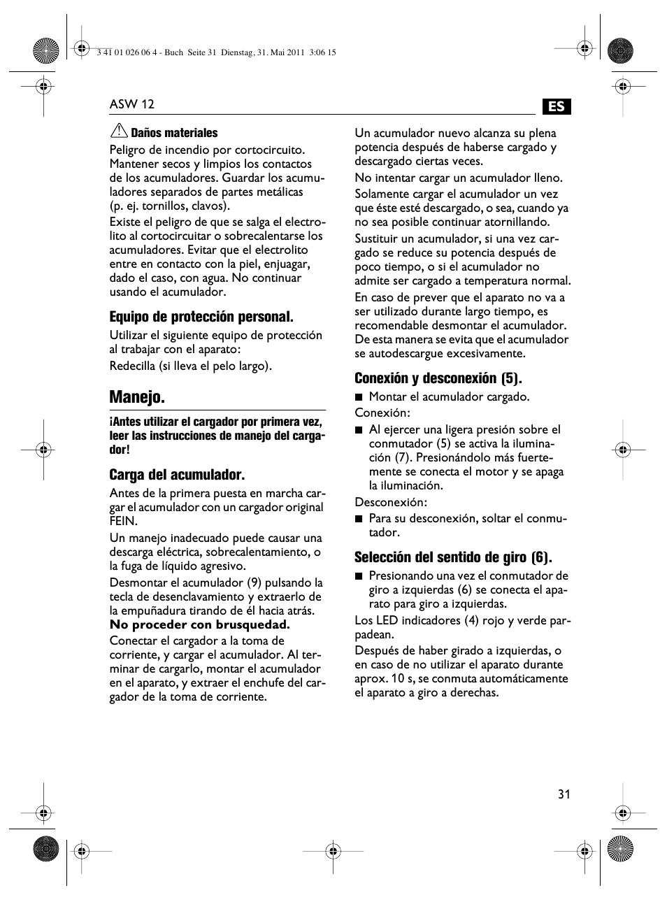 Manejo | Fein ASW12-16 User Manual | Page 31 / 94