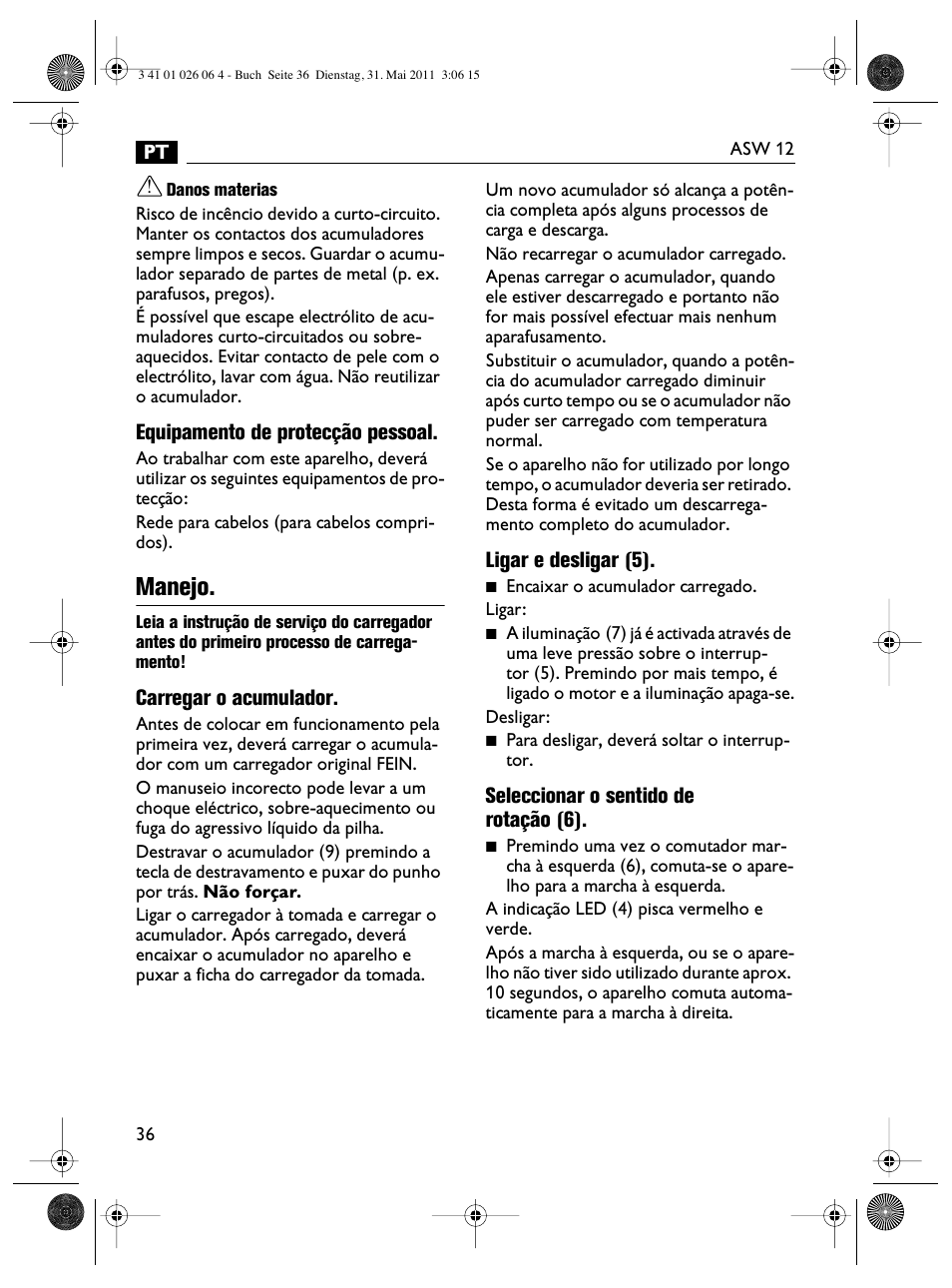 Manejo | Fein ASW12-16 User Manual | Page 36 / 94