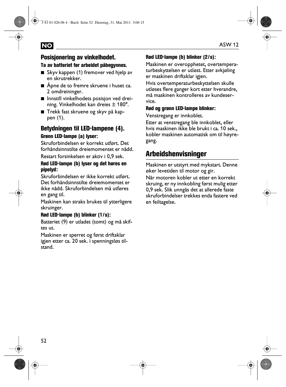 Arbeidshenvisninger | Fein ASW12-16 User Manual | Page 52 / 94