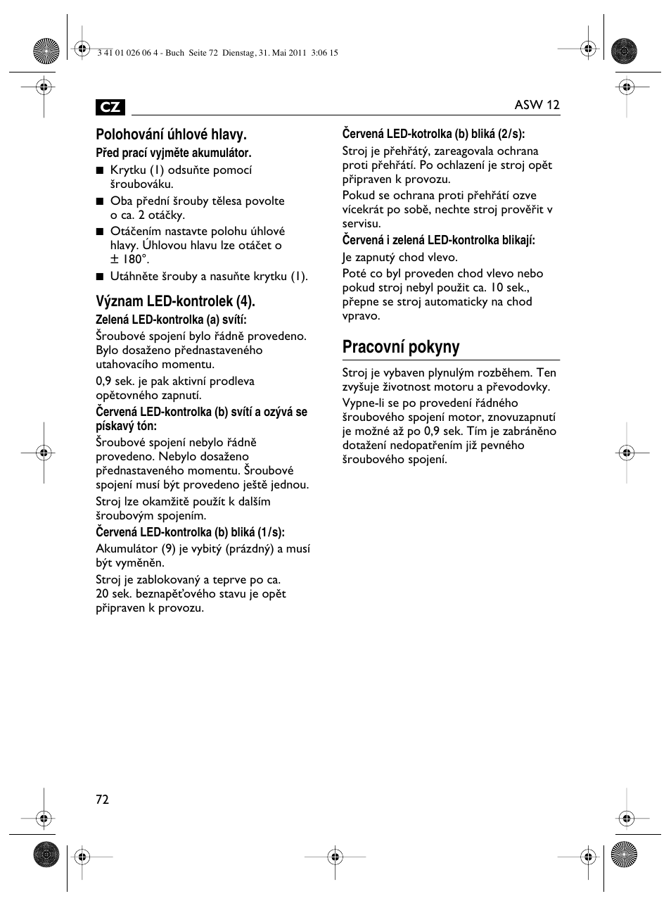 Pracovní pokyny | Fein ASW12-16 User Manual | Page 72 / 94