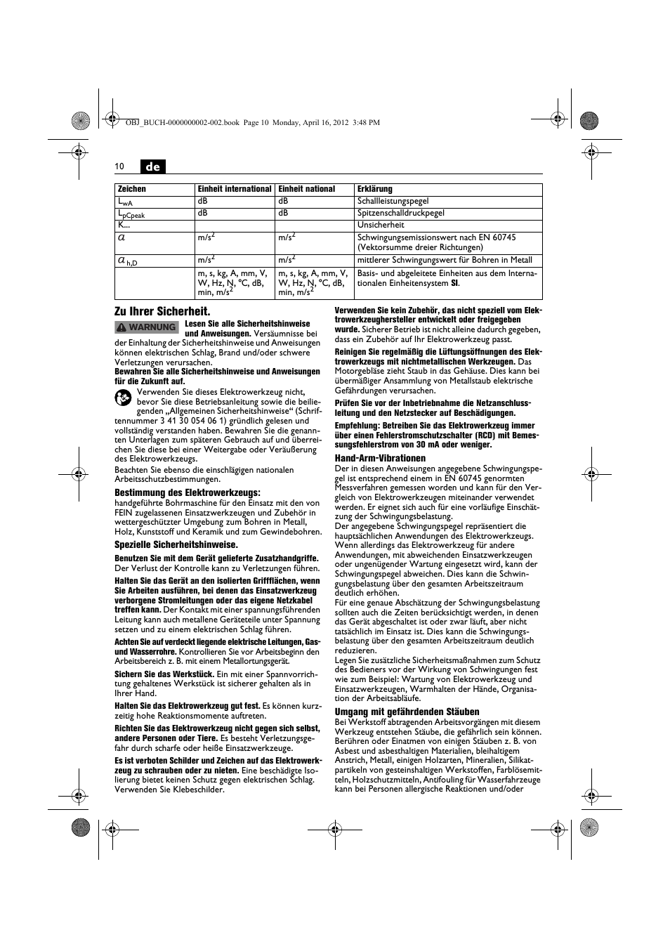 De zu ihrer sicherheit | Fein BOP 13-2 User Manual | Page 10 / 110
